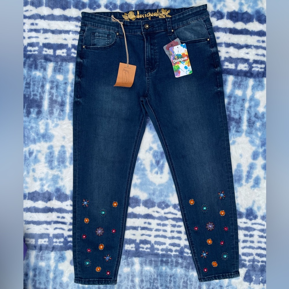 NWT Desigual Designer Embellished Jeans USA Size 9